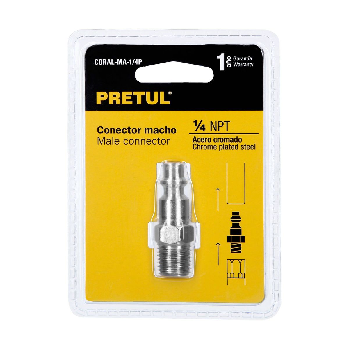 PRETUL - Conector Rápido Cromado De 1/4 Npt Para Compresor, Macho Pretul