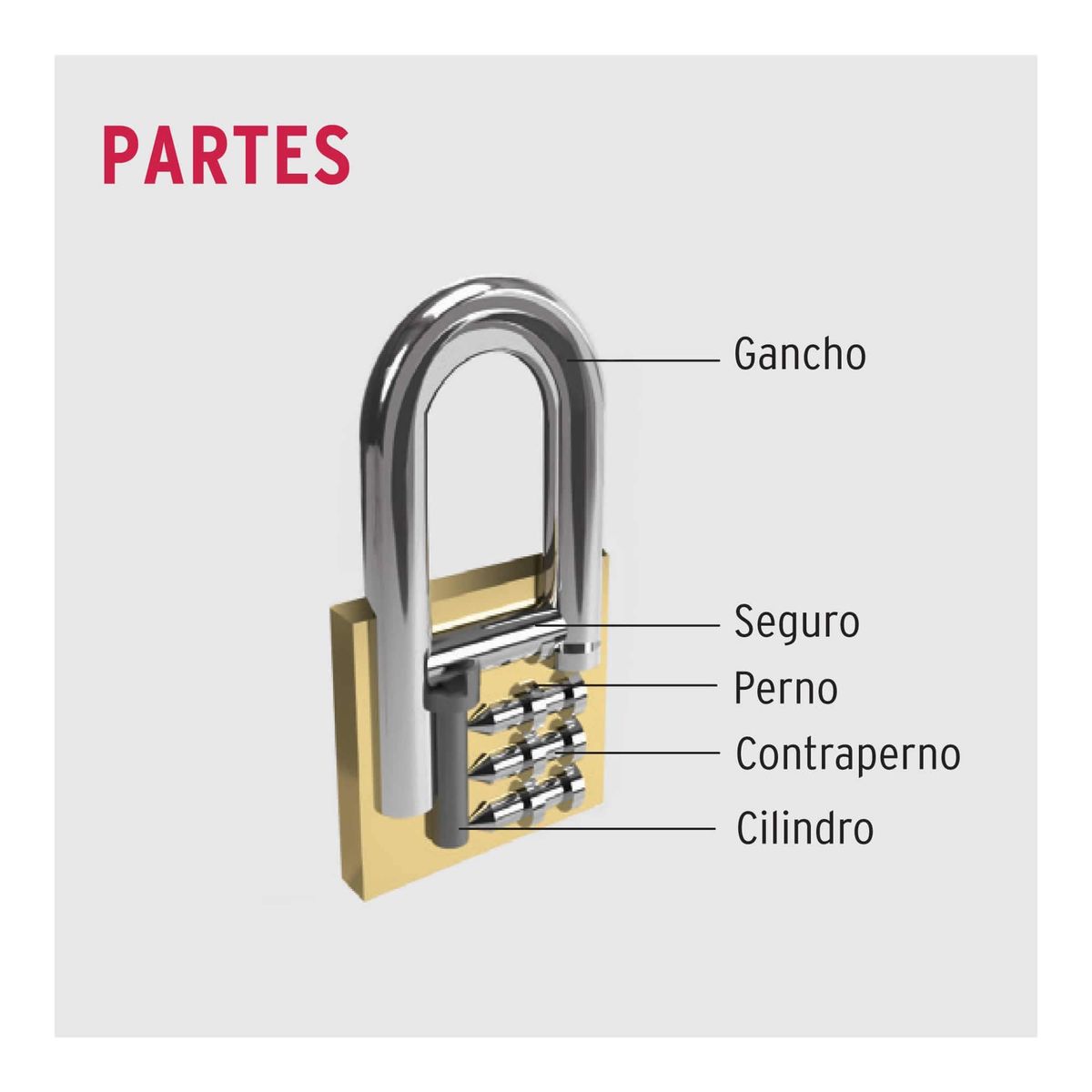 HERMEX - Candado De 30 Mm Tipo Italiano Con Gancho Largo Y 2 Llaves Hermex