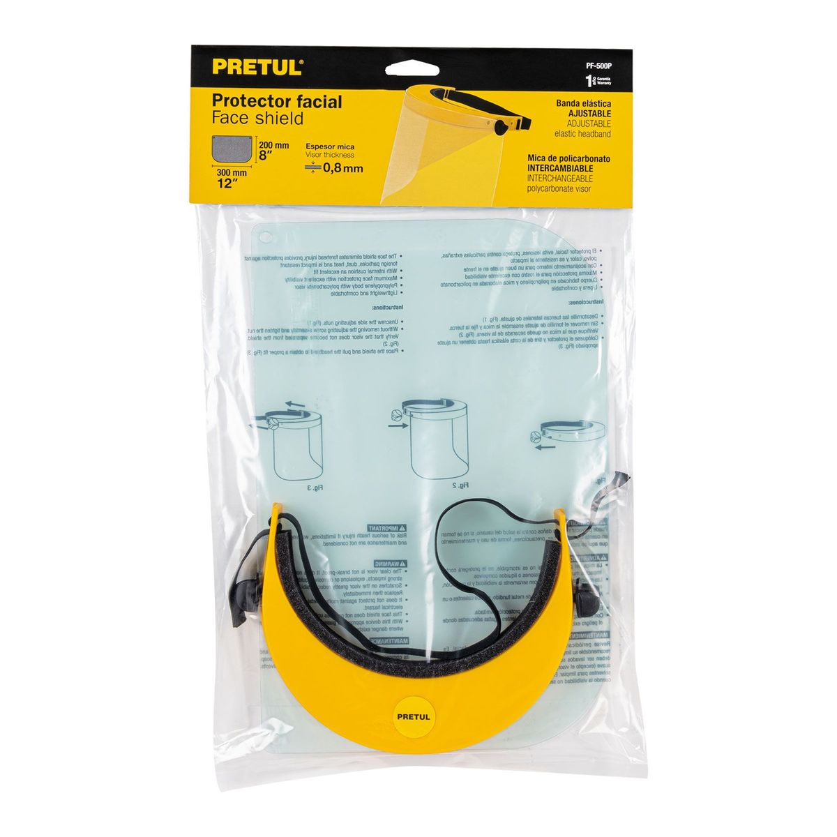PRETUL - Careta Facial Protectora Abatible Con Mica En Policarbonato Pretul