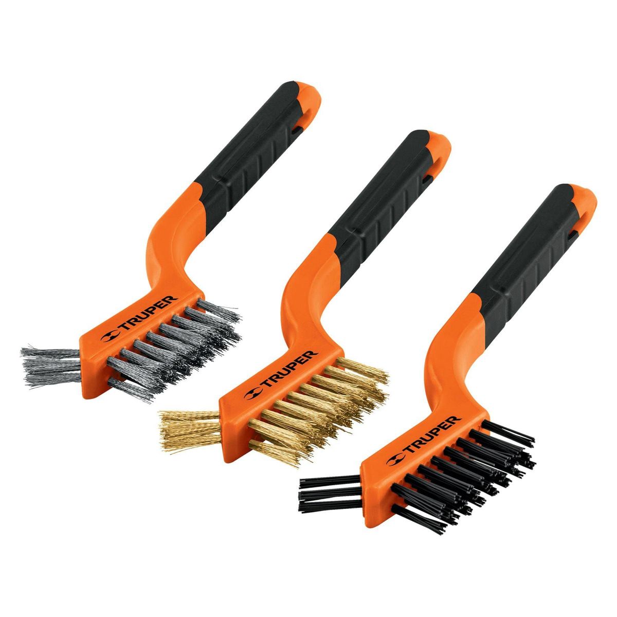 TRUPER - Juego De 3 Minicepillos De Alambre De Acero, Latón Y Nylon Truper