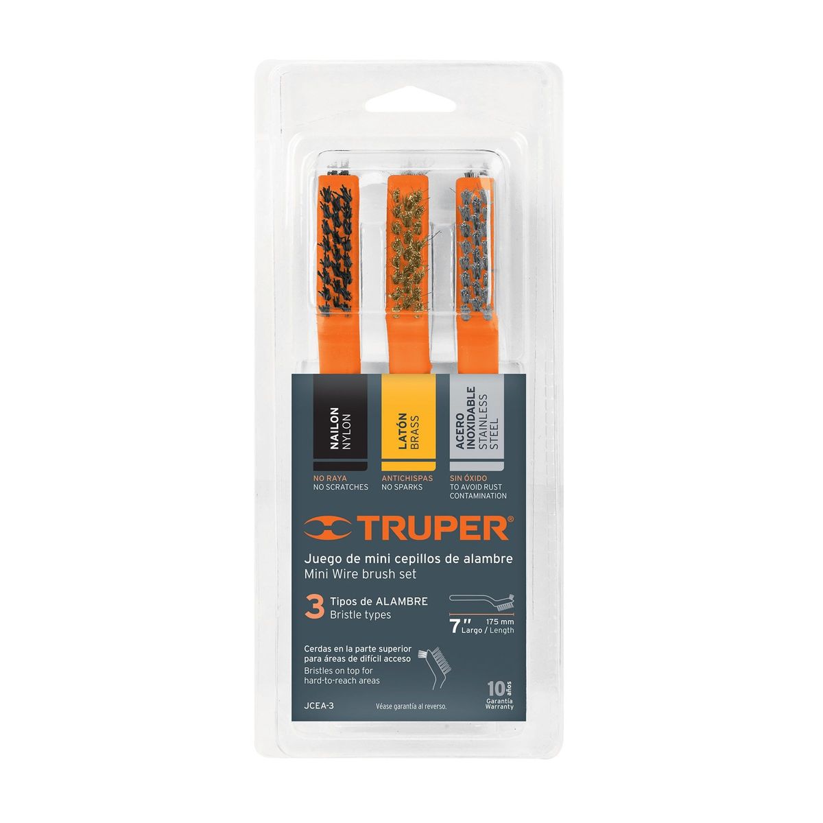 TRUPER - Juego De 3 Minicepillos De Alambre De Acero, Latón Y Nylon Truper
