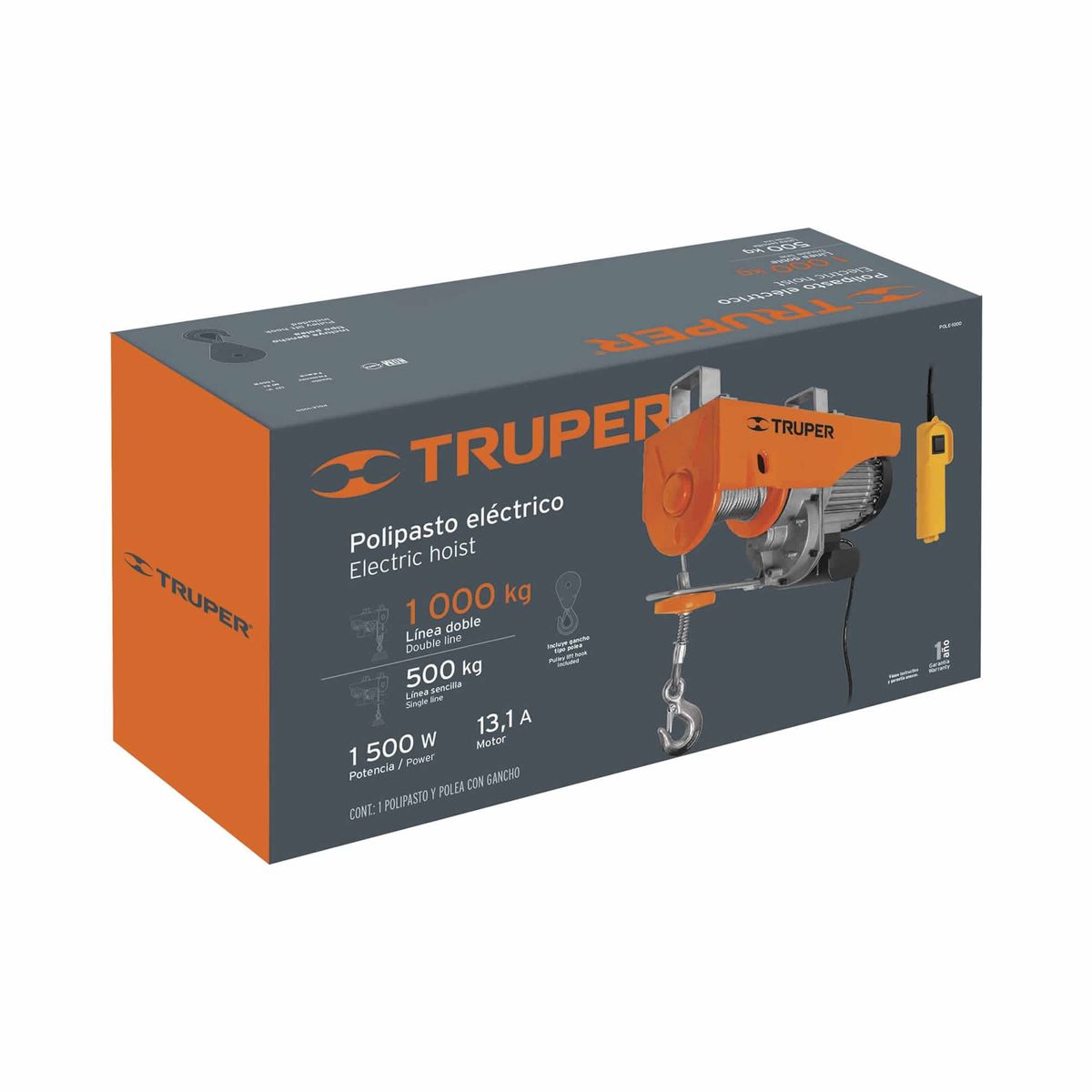 TRUPER - Diferencial Eléctrico De 1.500 W, Capacidad De 1.000 Kg Truper