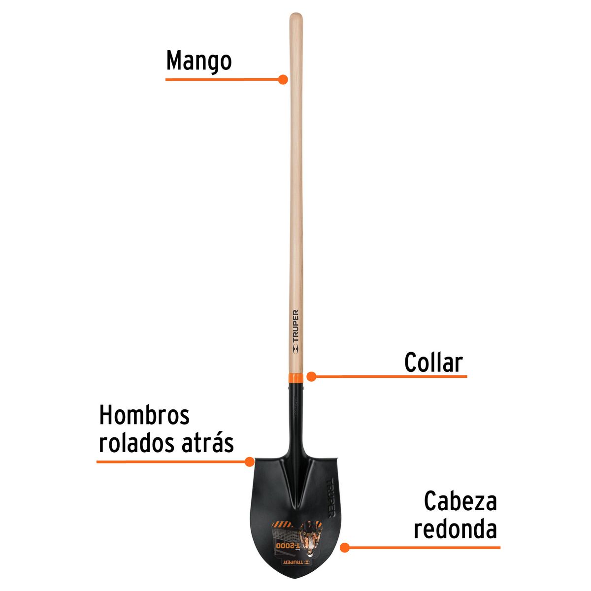 TRUPER - Pala Redonda Profesional, Largo 144 Cm Y Ancho 23 Cm Truper