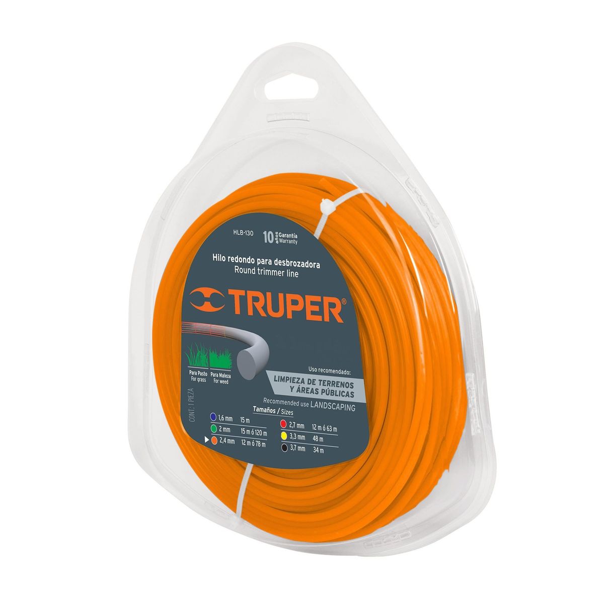 TRUPER - Hilo Redondo Para Guadañadora De 12 M, Diámetro 2.4 Mm Truper