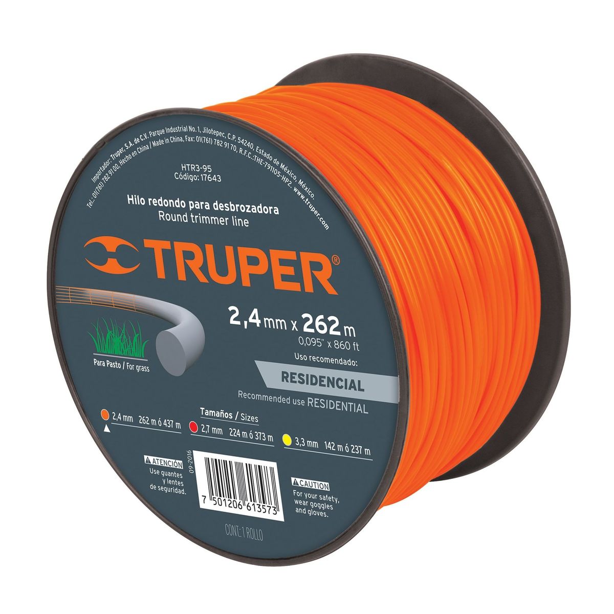 TRUPER - Hilo Redondo Para Guadañadora De 262 Metros, Diámetro 2.4 Mm Truper