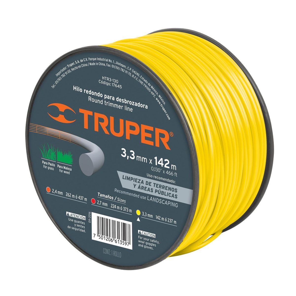 TRUPER - Hilo Redondo Para Guadañadora De 142 Metros, Diámetro 3.3 Mm Truper