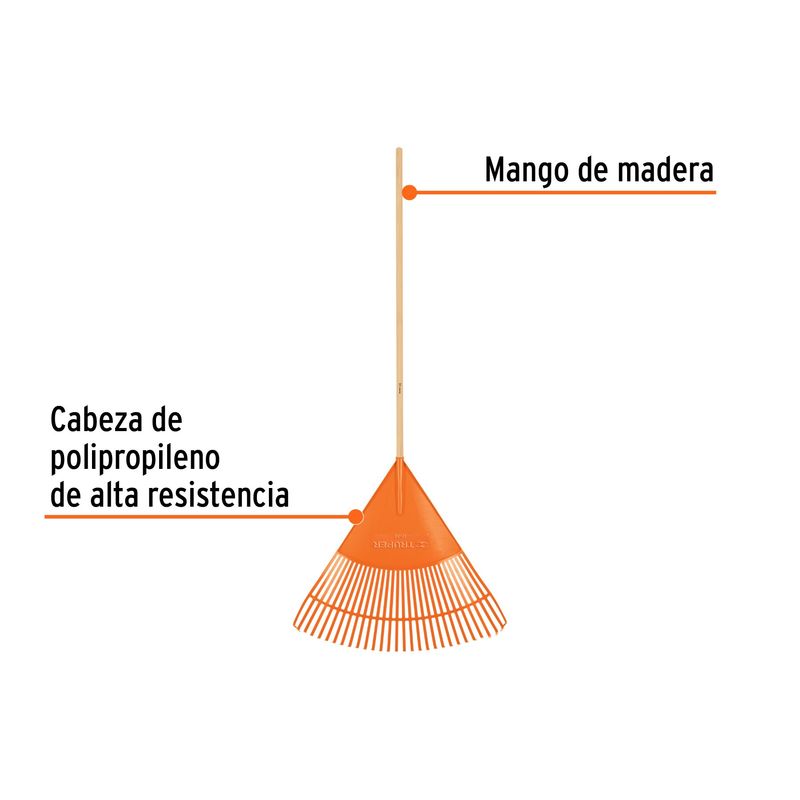 TRUPER - Rastrillo Plástico Jardín 79 Cm X 177 Cm Truper Mango Madera