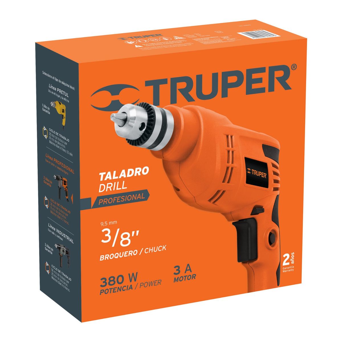 TRUPER - Taladro Profesional De 380 W Con Mandril De 3/8" Truper