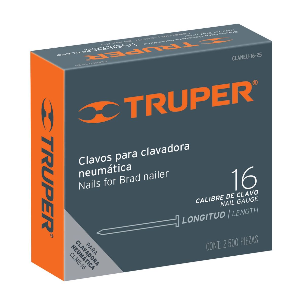 TRUPER - Caja De 2.500 Clavos Para Clavadora Calibre 16, Largo 50 Mm Truper