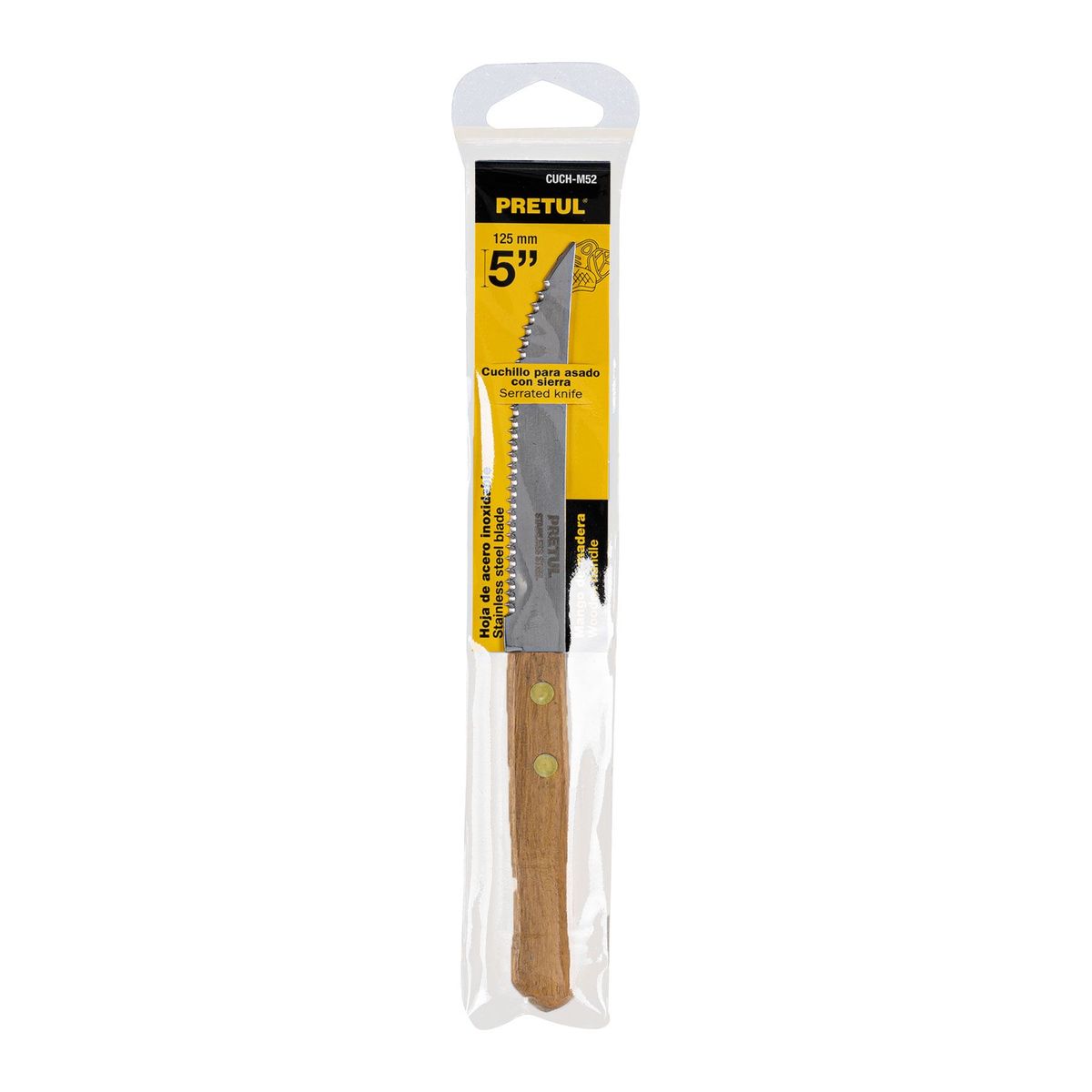 PRETUL - Cuchillo Con Sierra Para Asados De 5" Con Mango De Madera Pretul