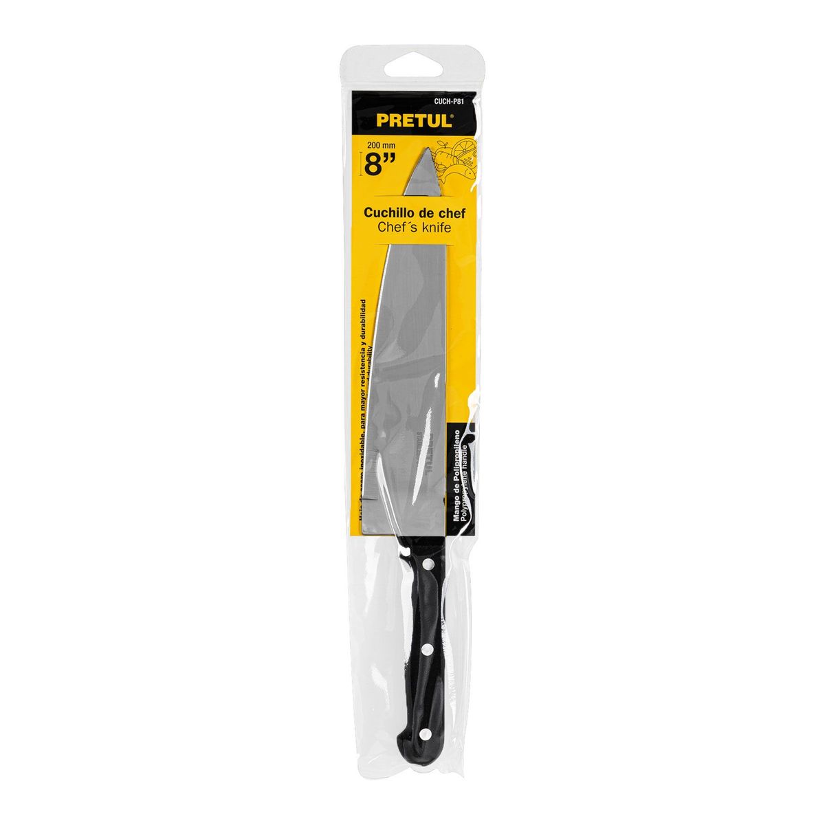 PRETUL - Cuchillo De Cocina De 8" (20 Cm) Tipo Chef, Mango Plástico Pretul