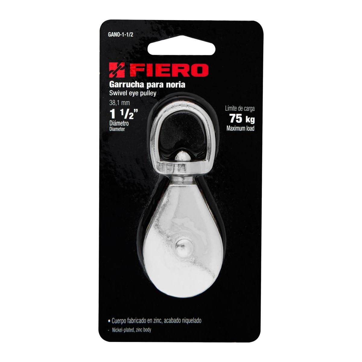 FIERO - Polea De 38 Mm, Capacidad 75 Kg Para Guaya, Cable O Cuerda Fiero