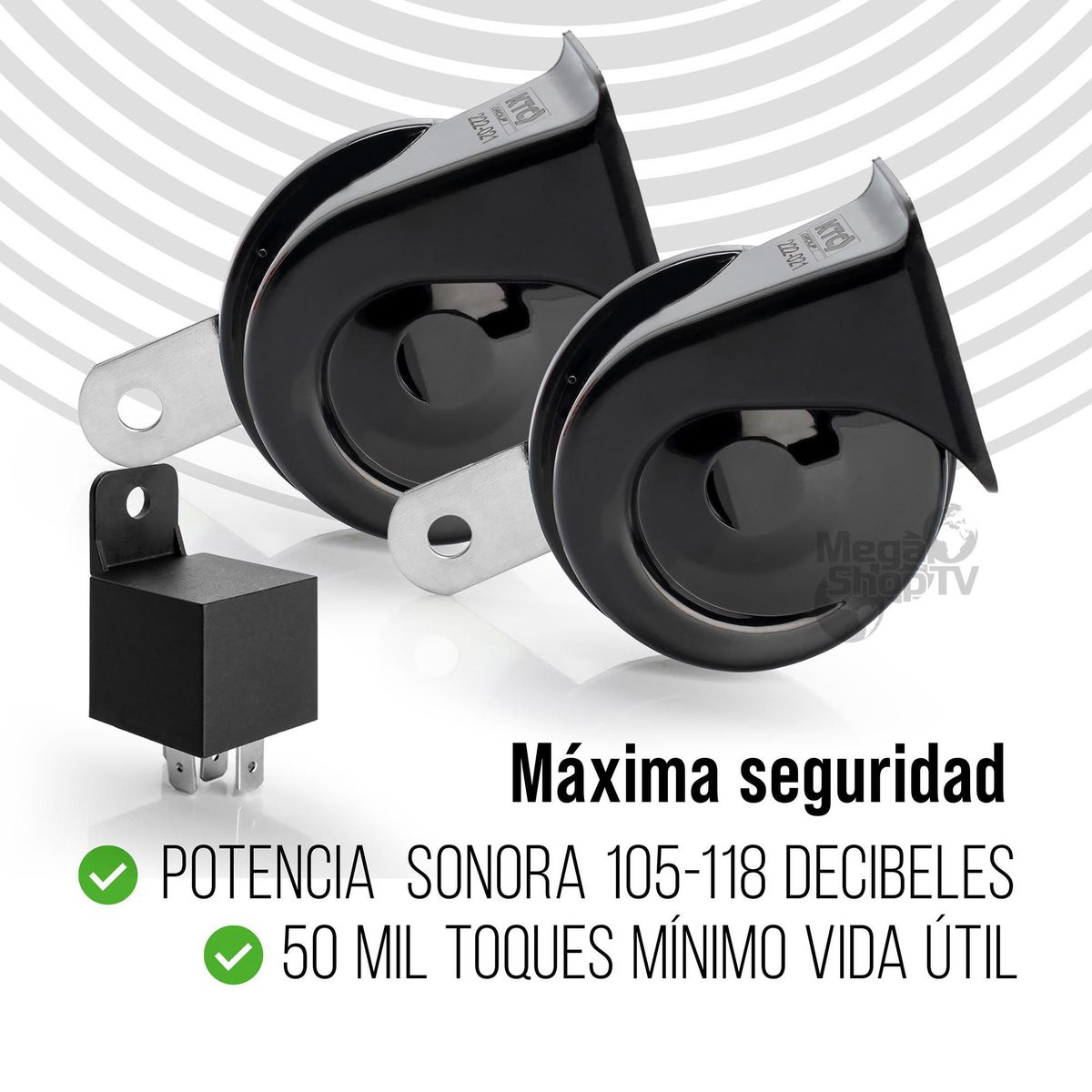 KTC GROUP - KTC Pito tipo corneta KIT X2 12V 80mm con relay 105-118db