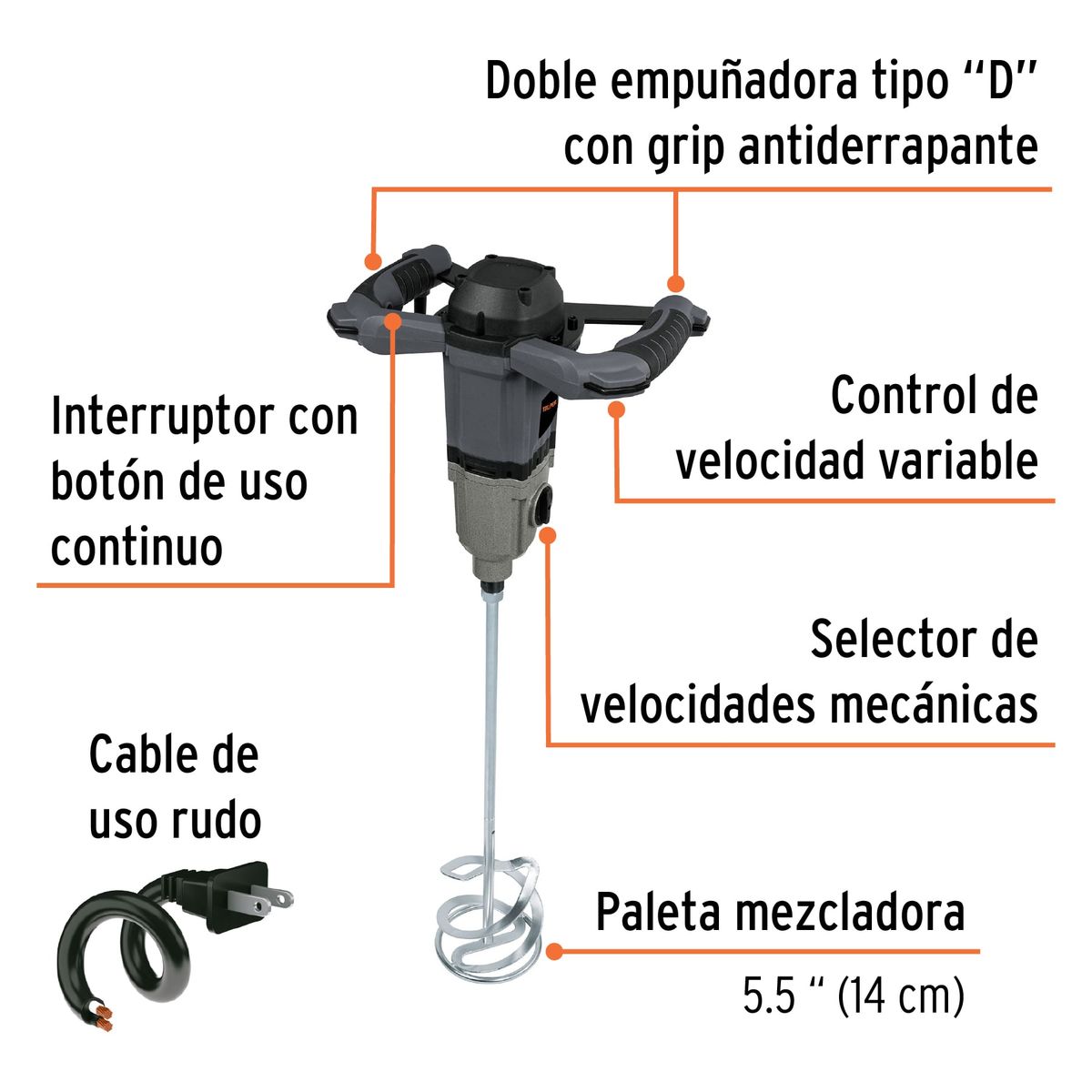 TRUPER - Mezcladora Eléctrica 1.500 W Industrial, 120 Litros, 110 Nm Truper