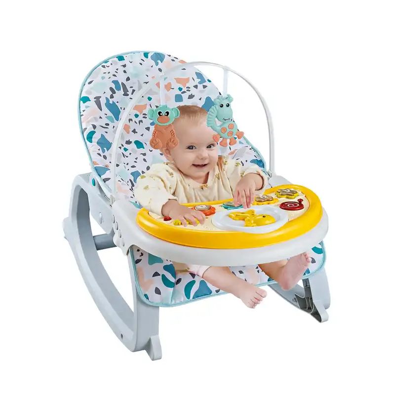 KIDSHOP - Silla Mecedora Vibradora Crece Musical Bandeja Azul Manchas-
