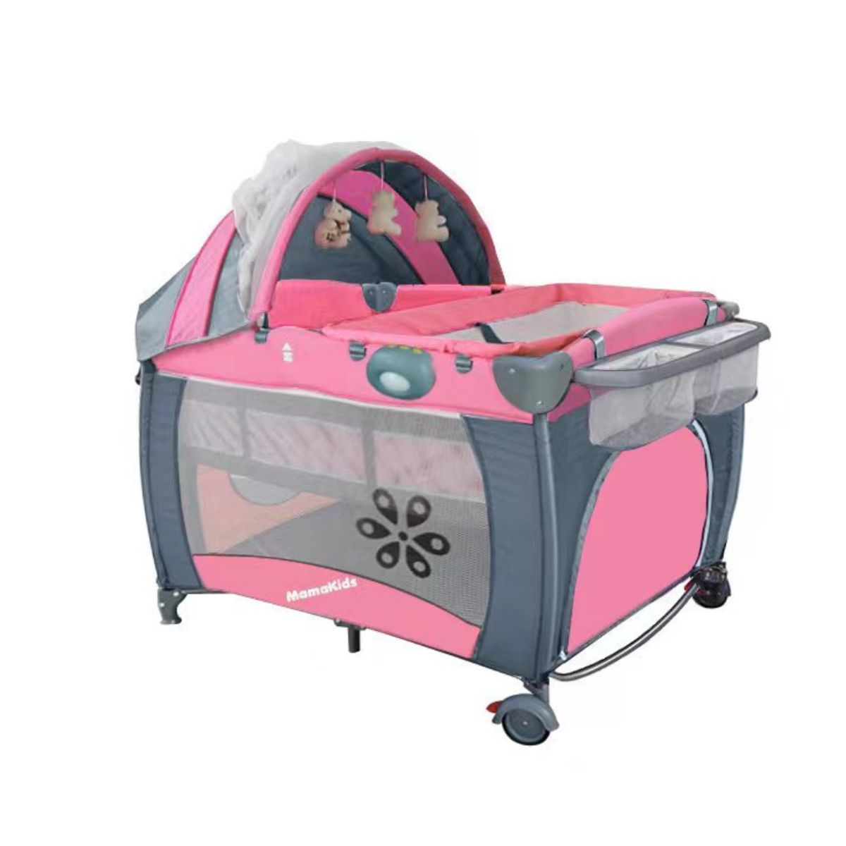 KIDSHOP - Cuna Corral Camping Cambiador Mecedora Vibracion Rosa S12-8