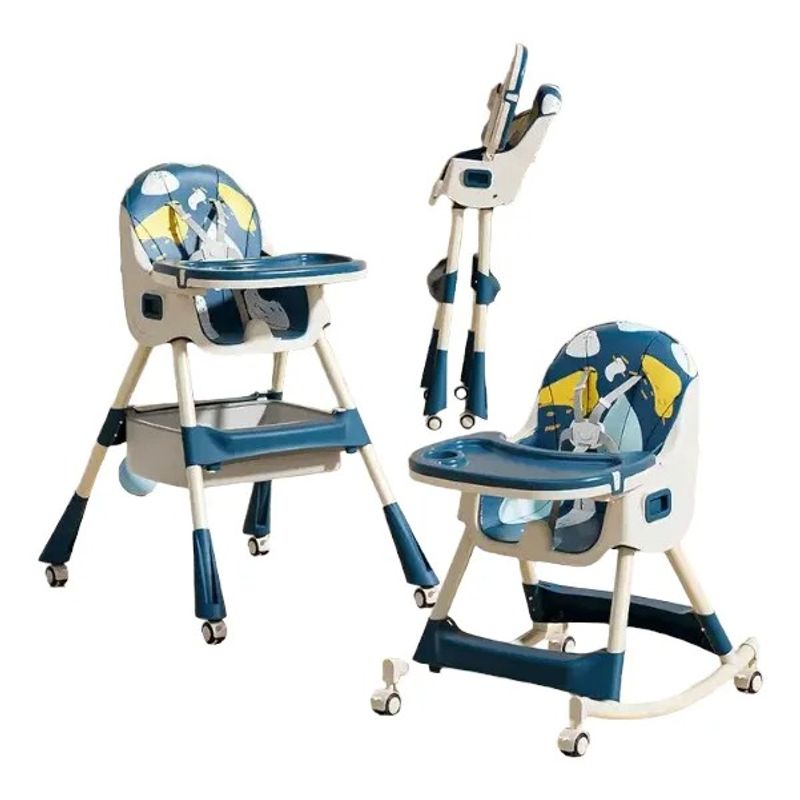 KIDSHOP - Silla Comer Bandeja Bebé 2 En 1 Plegable Mecedora Rueda Azul