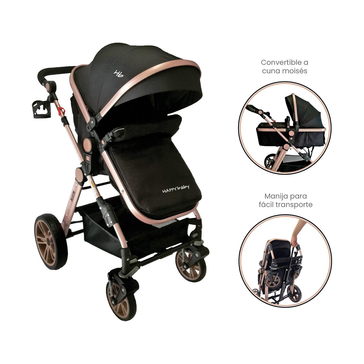 HAPPY BABY - Coche Para Bebe Tipo Moisés Happy Baby Alizze Negro