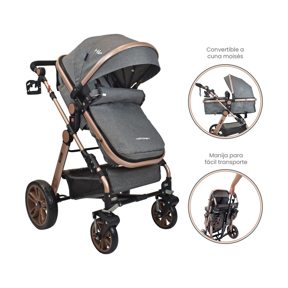 HAPPY BABY - Coche Para Bebe Tipo Moisés Happy Baby Alizze Gris
