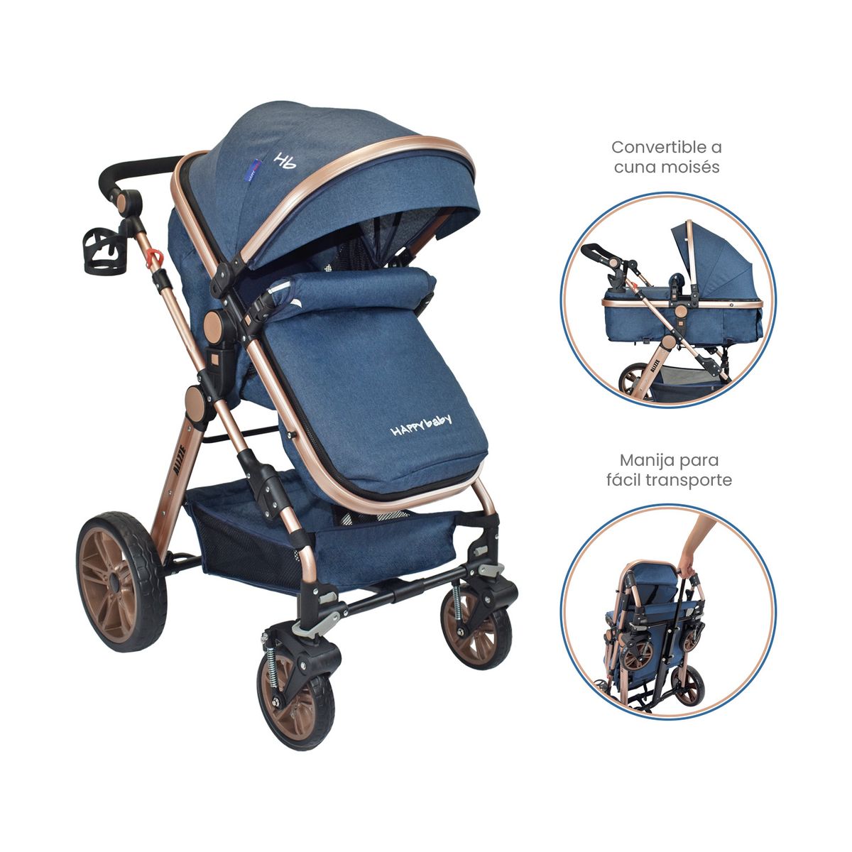 HAPPY BABY - Coche Para Bebe Tipo Moisés Happy Baby Alizze Azul