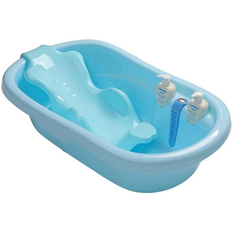 KIDSHOP - bañera para bebés con termómetro y dispensador de lado azul
