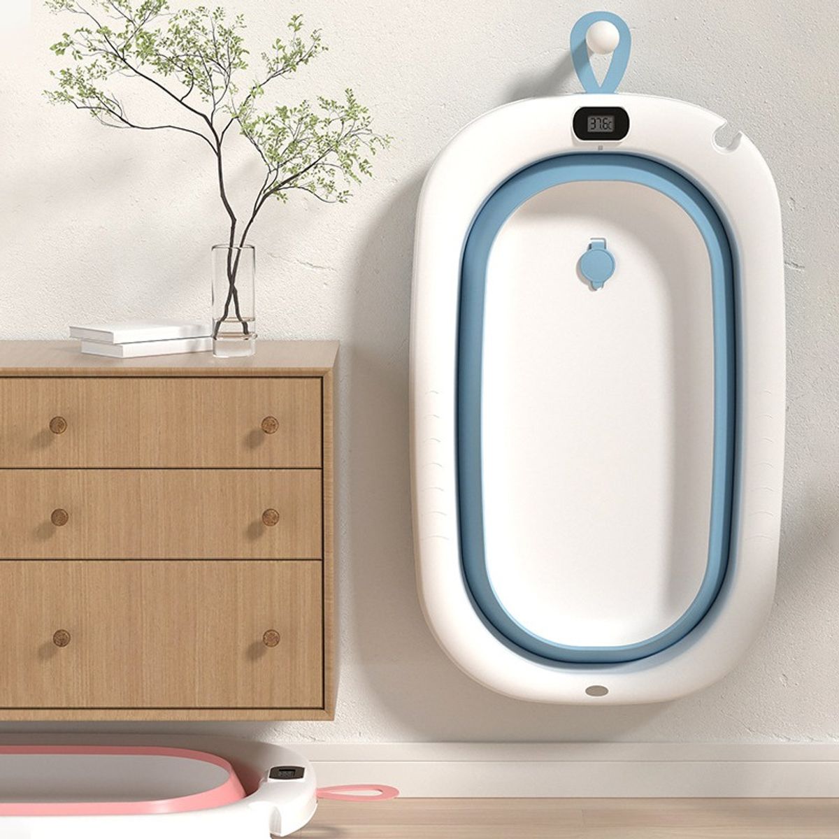 KIDSHOP - Bañera Plegable Termometro Cojin Malla Kidshop BZ-205 Azul