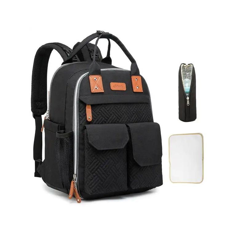 KIDSHOP - Pañalera Bolso Materno Multifuncional Cambiador Negro LD2204