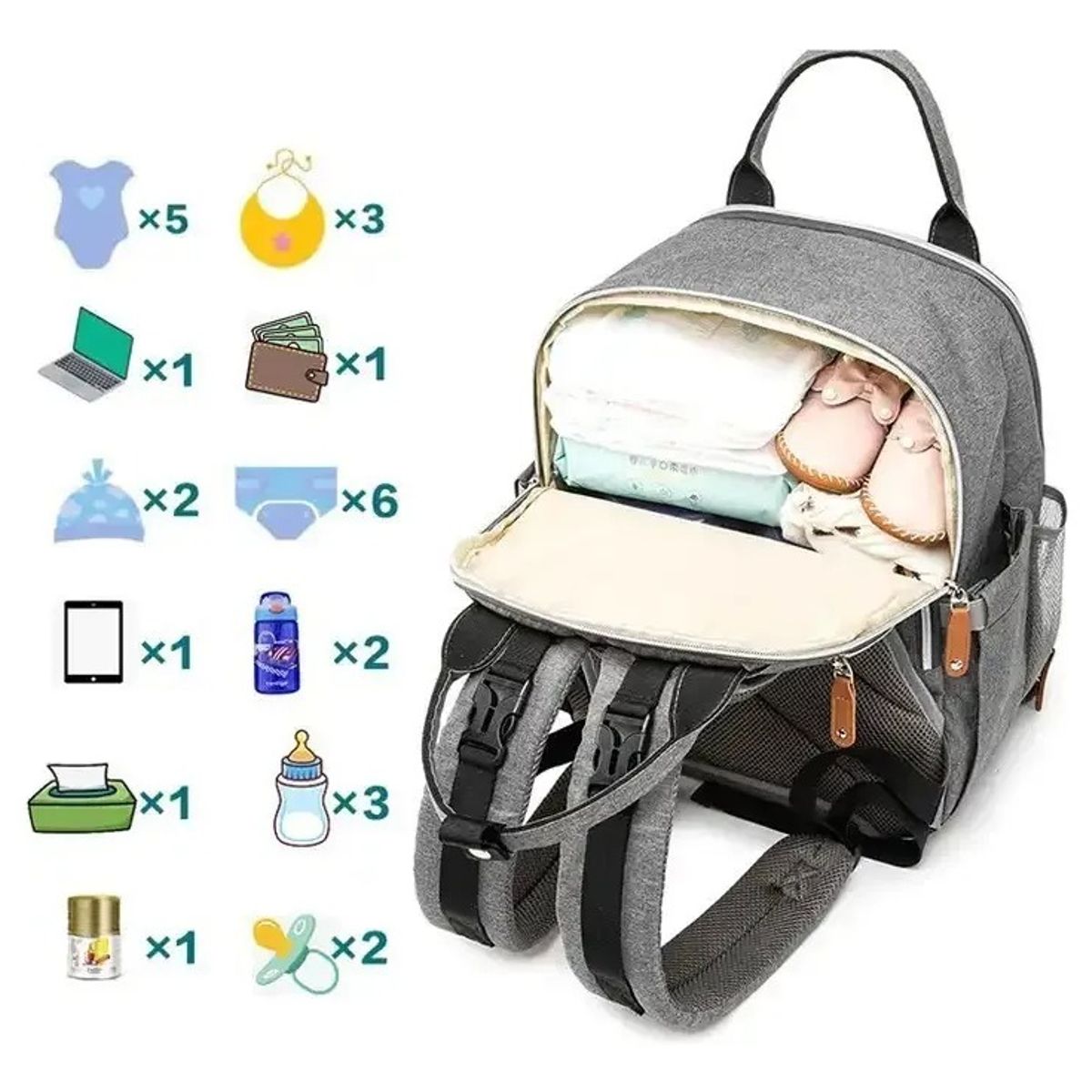 KIDSHOP - Pañalera Bolso Materno Multifuncional Cambiador LD2204-NE