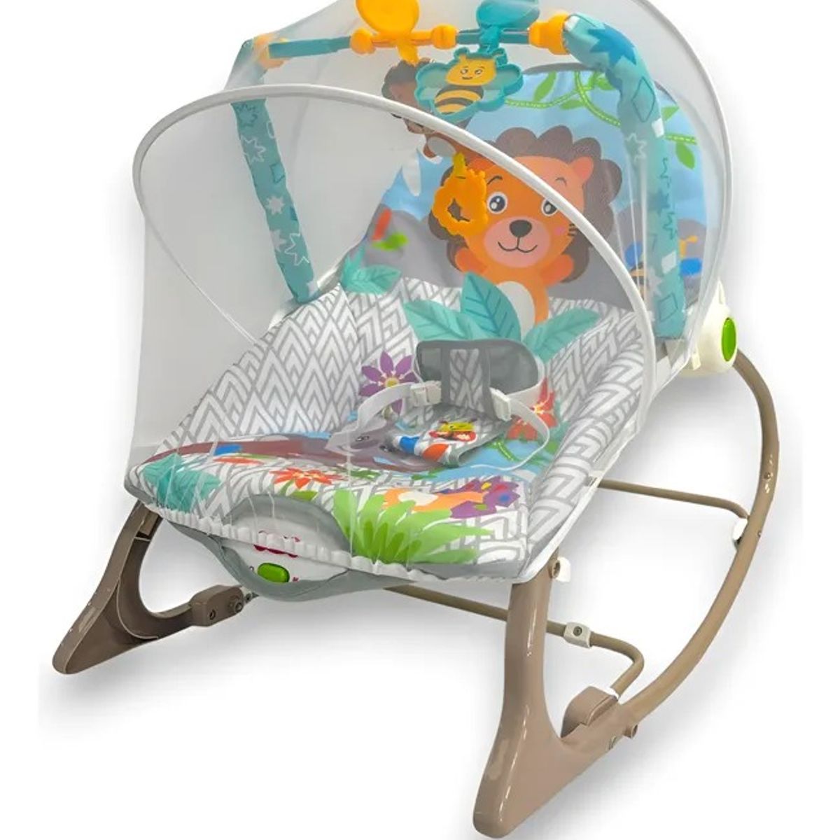 KIDSHOP - Silla Mecedora Para Bebes Con Toldillo 68145 Leon Gris