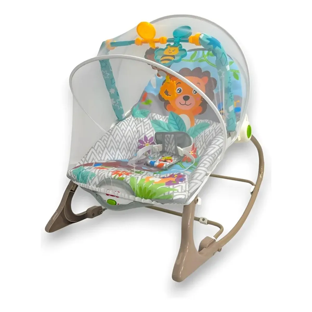 KIDSHOP - Silla Mecedora Para Bebes Con Toldillo 68145 Leon Gris