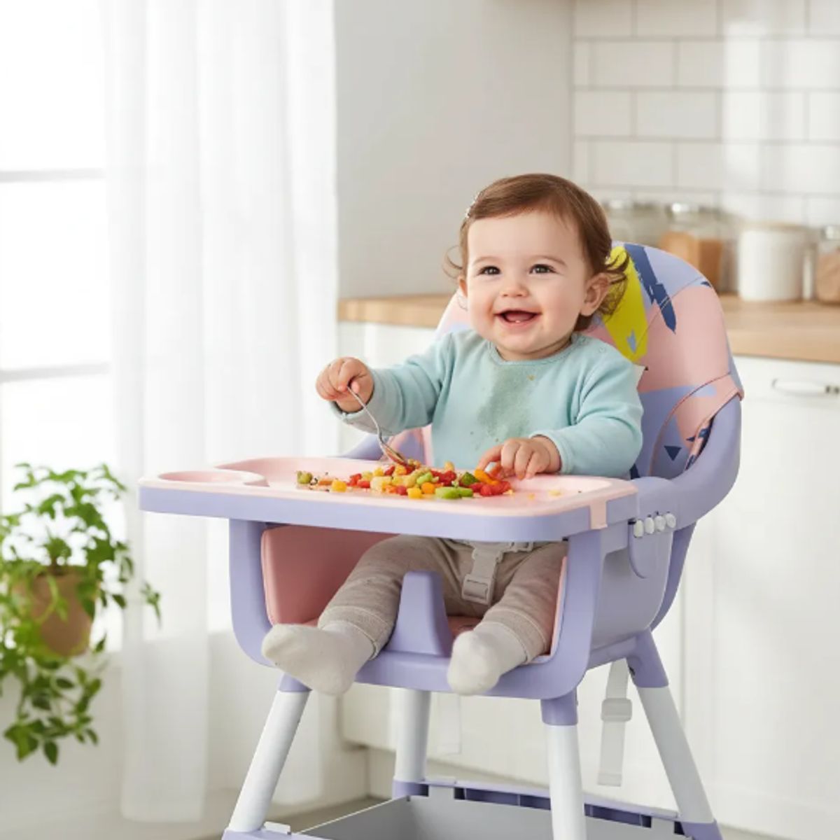 KIDSHOP - Silla Comedor Bebe 3 En 1 Portatil XD-1 Rosado