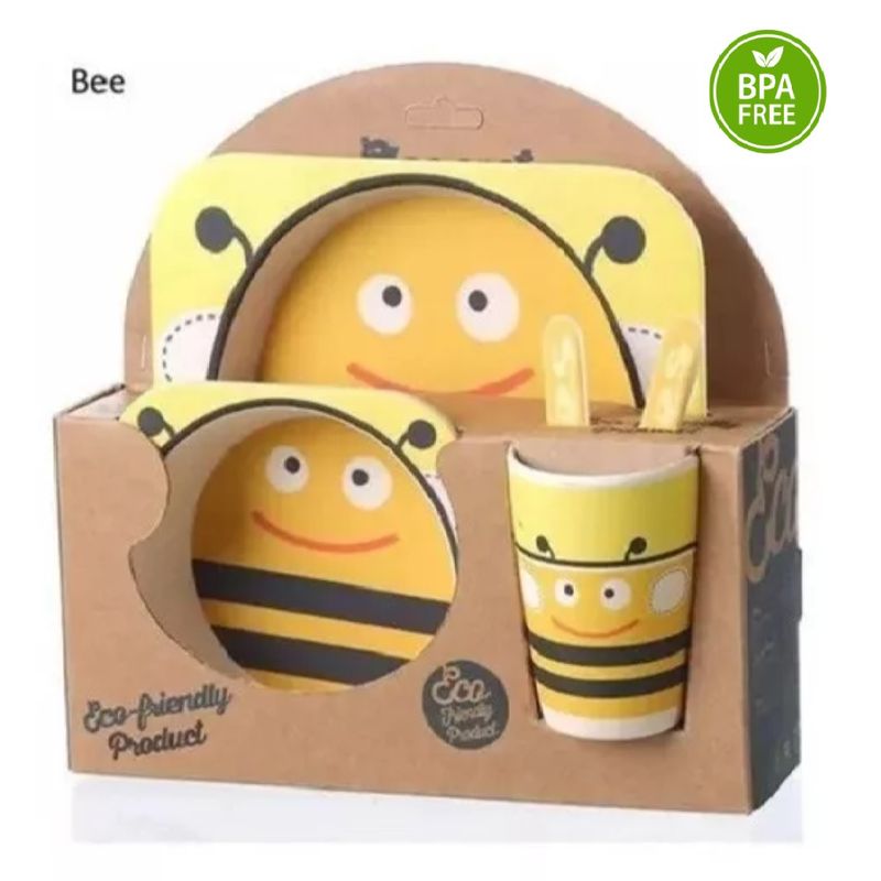 KIDSHOP - Set vajilla bebes bambu 5 piezas plato division abeja amarilla