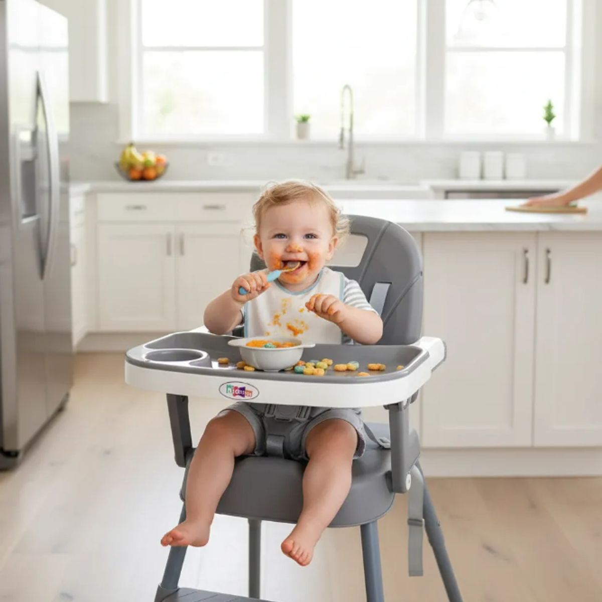 KIDSHOP - Silla Comedor Bebe 3 En 1 Portatil XD-1 Gris
