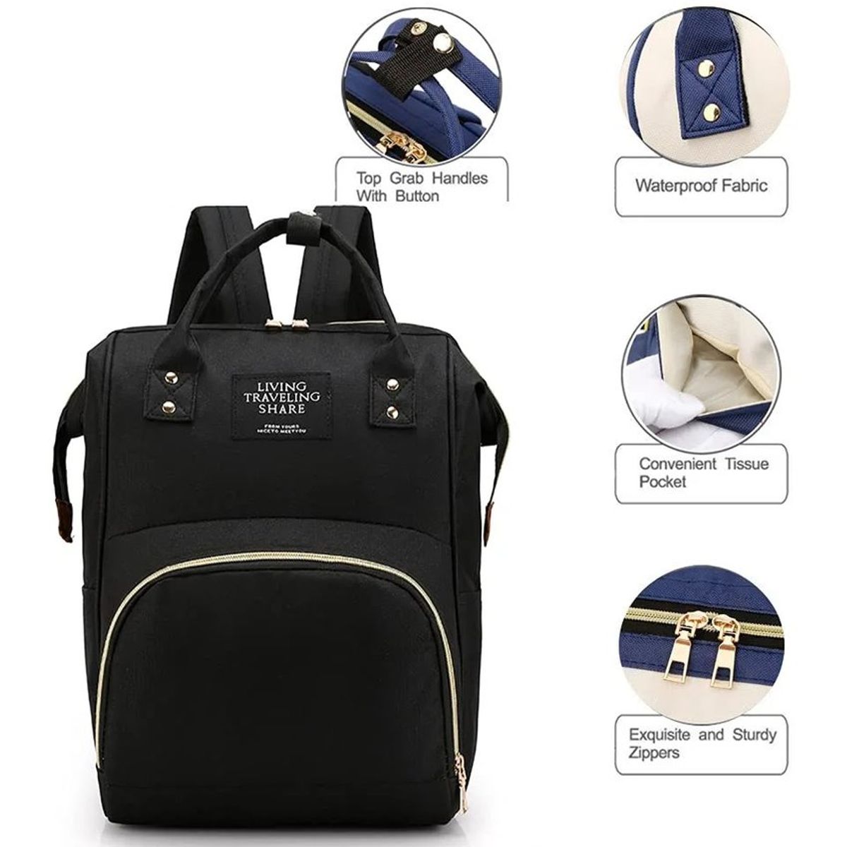 KIDSHOP - Pañalera Bolso Morral Materno de bebe NEGRO HY-1.