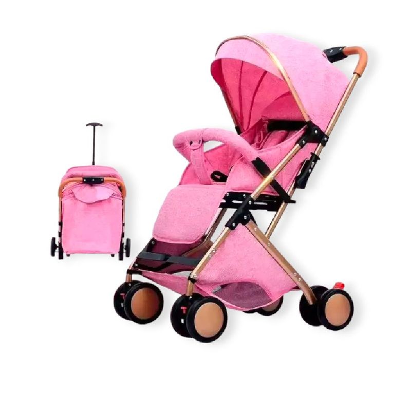 KIDSHOP - Coche Para Bebe Paseador Tipo Maleta + Toldillo ROSA 609-1-_.