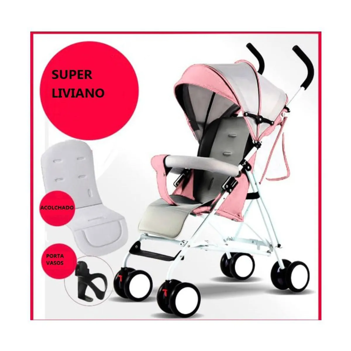 KIDSHOP - Coche Para Bebe Paseador Tipo Sombrilla PD-701-2 Rosa