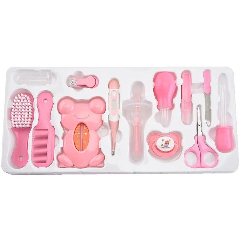 KIDSHOP - Kit aseo bebe de 13 piezas con termometro bañera hy-g-1 rosa