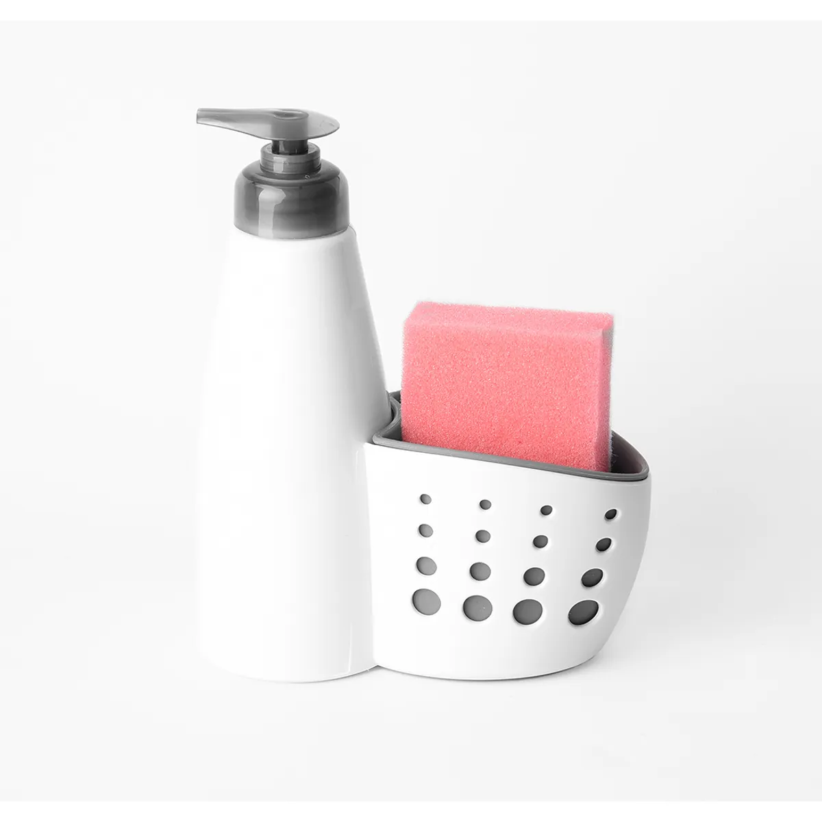 ESSENZA - Dispensador de Jabon Liquido con Soporte Esponja Blanco Gris ESSENZA