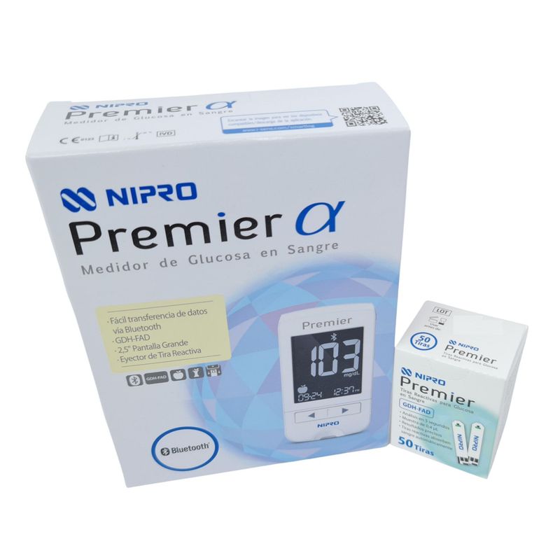 PREMIER - KIT GLUCOMETRO NIPRO PREMIER CON 60 TIRAS 60 LANCETAS