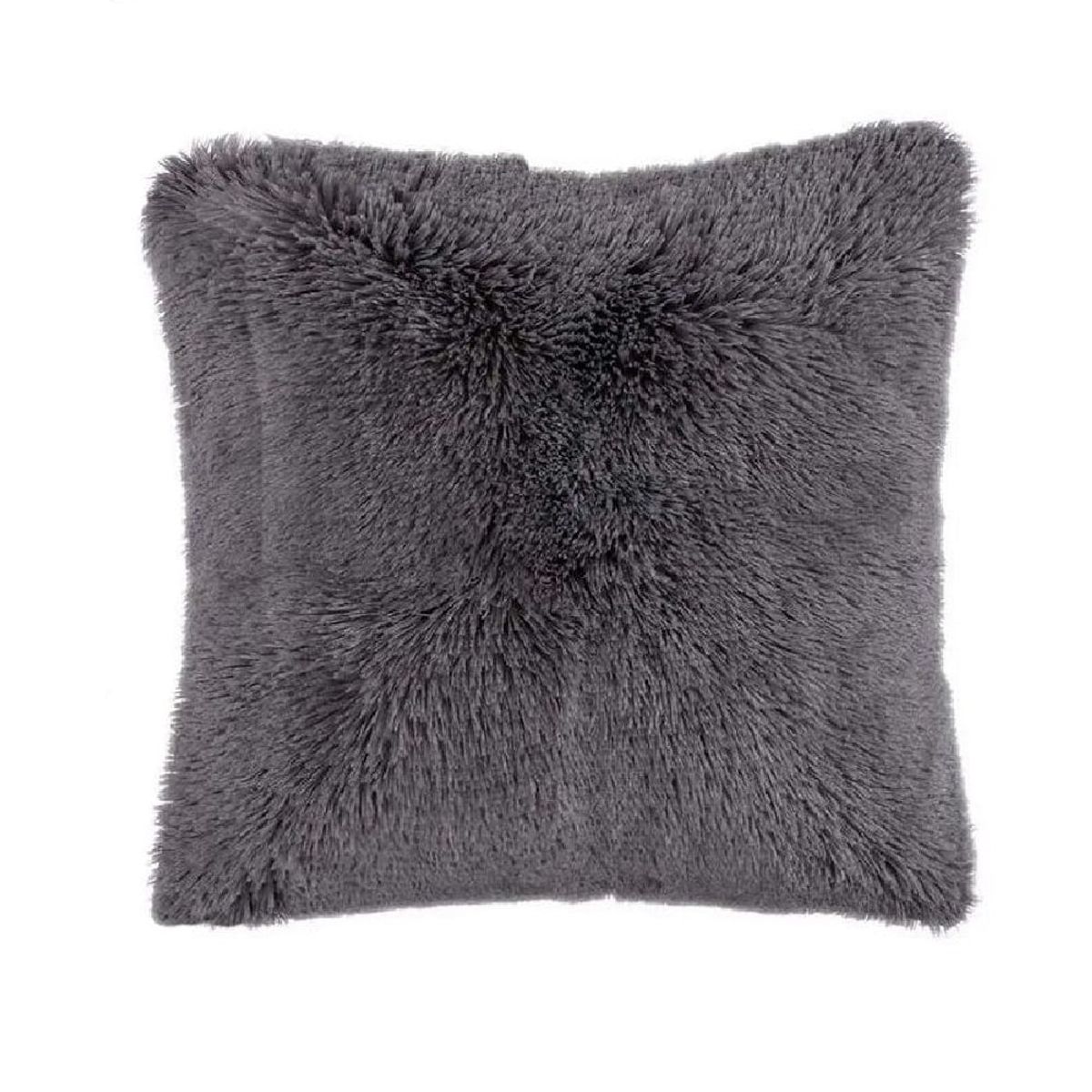 BANZAY - Cojín Decorativo Peludo 40x40 - Gris Oscuro
