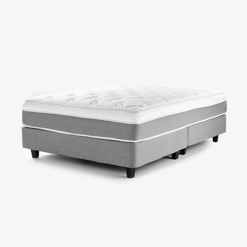 MICA - Colchón con Base Cama Queen Firmeza Media Ortopédico Resortado London 160 x 190 cm + 2 Almohadas Mica