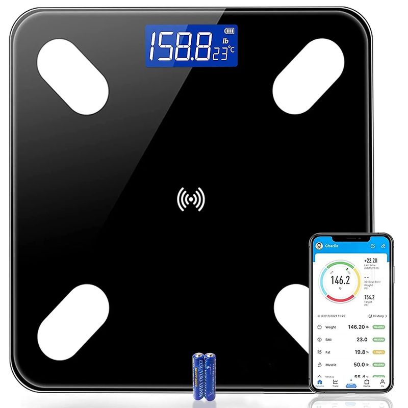 KIDSHOP - Báscula digital pesa control peso obesidad Bluetooth negra recargable