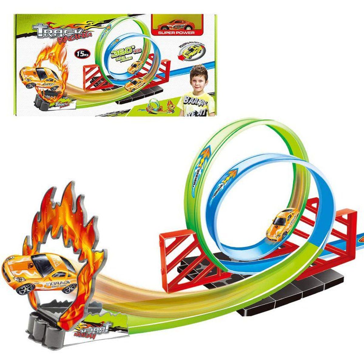 KIDSHOP - Pista De Carro Juego De Carrera Fuego 15 Pcs 228-_.