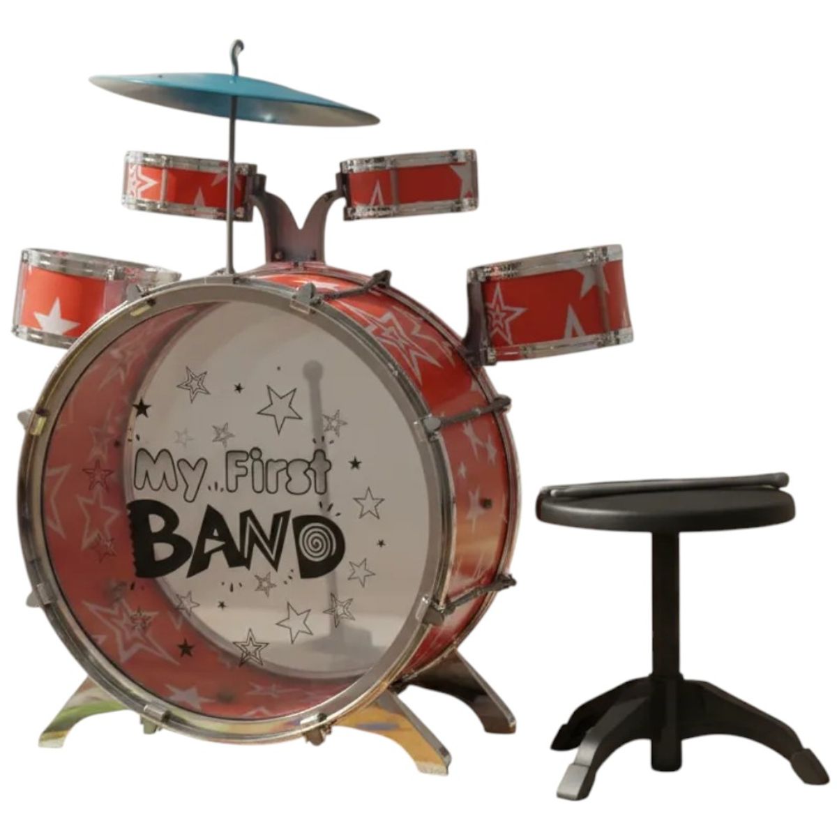 KIDSHOP - Batería Musical 5 Tambores Silla Niños Percusión M6302 rojo