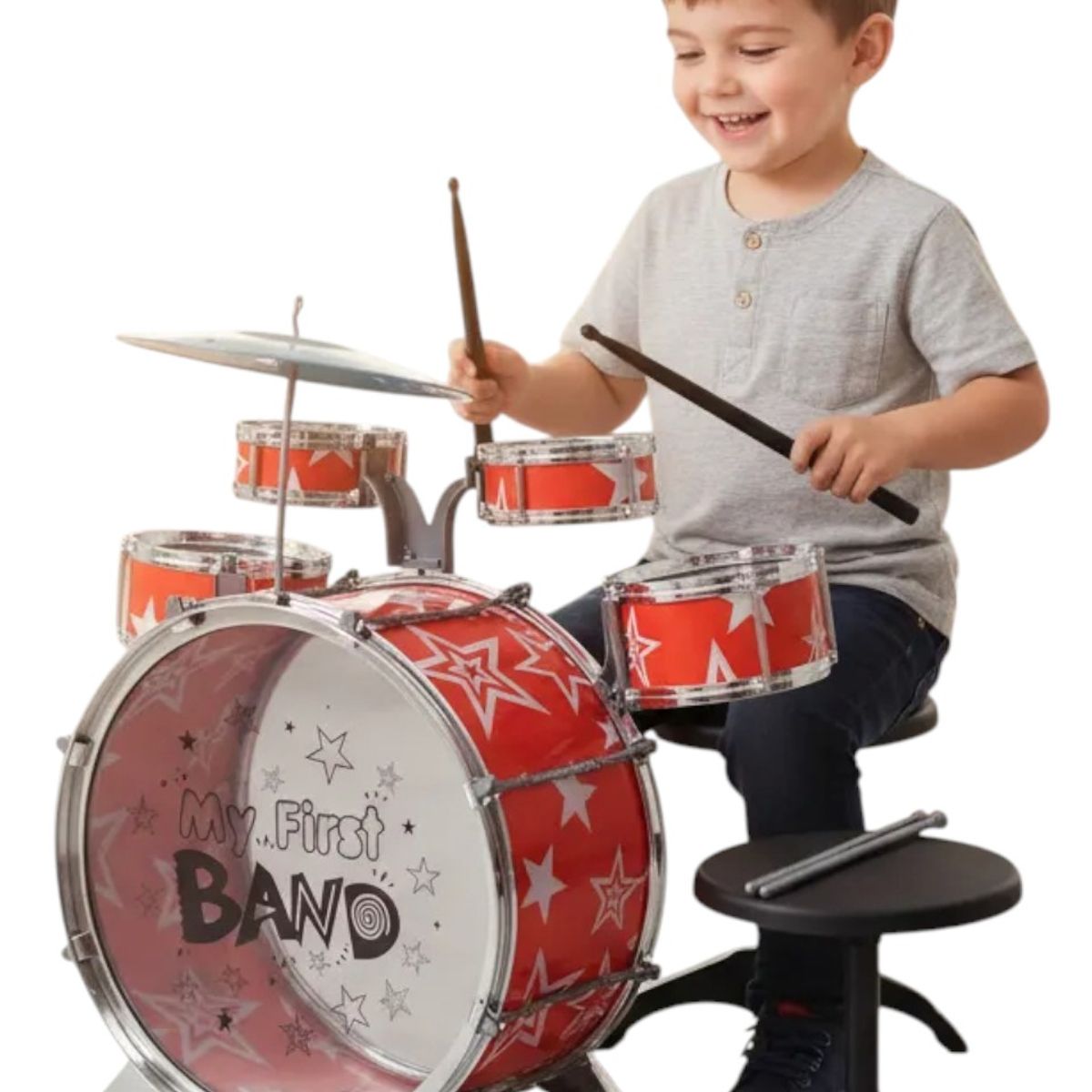 KIDSHOP - Batería Musical 5 Tambores Silla Niños Percusión M6302 rojo