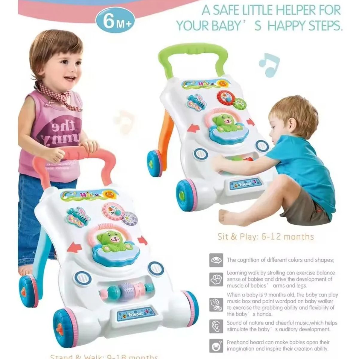 KIDSHOP - Andadera Caminador Primeros Pasos Musical Osito HE0828Nranja