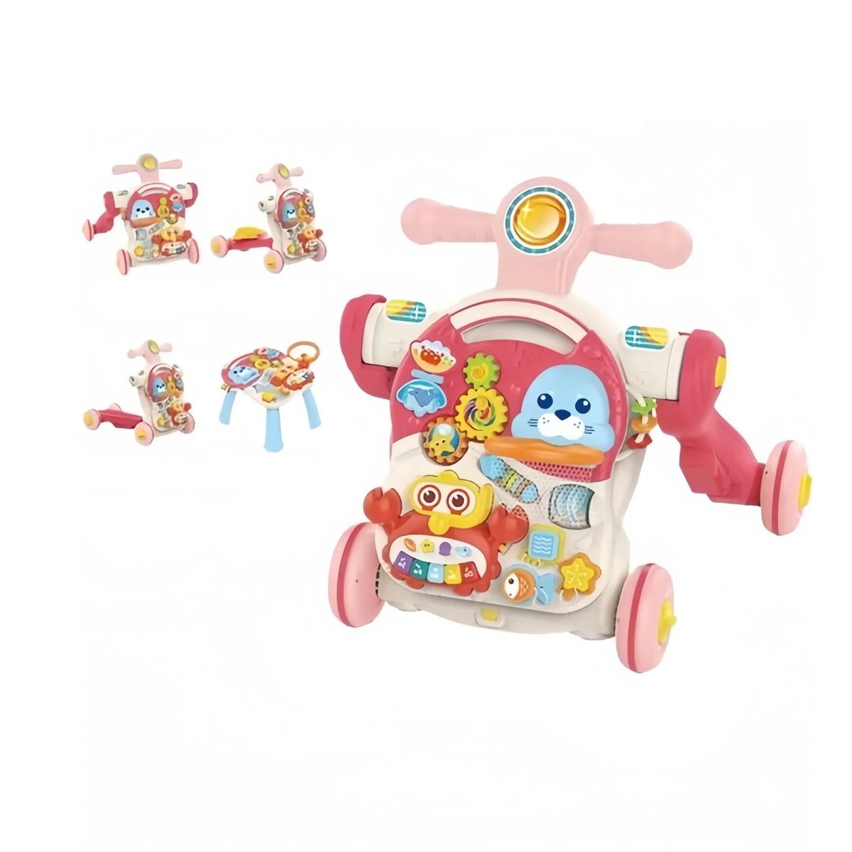 KIDSHOP - Andadera Caminador 4 En 1 Mesa Bebes Juguetes Rosa HE0827