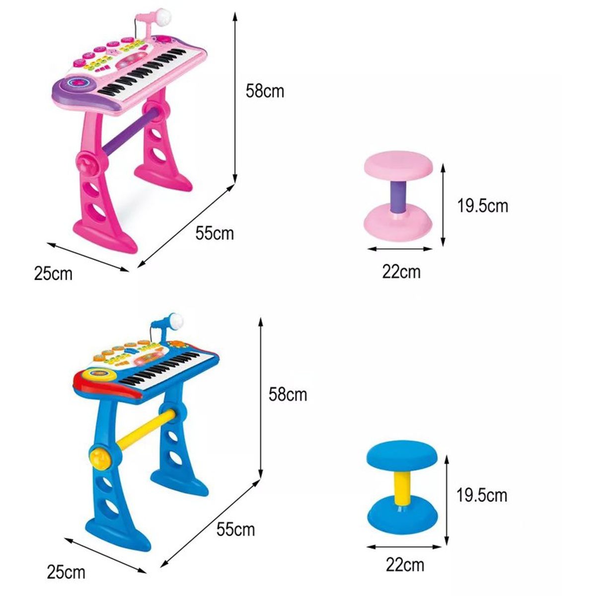 KIDSHOP - Organeta Piano Teclado Mp3 Para Niños Con Silla B0-33-3 Azul