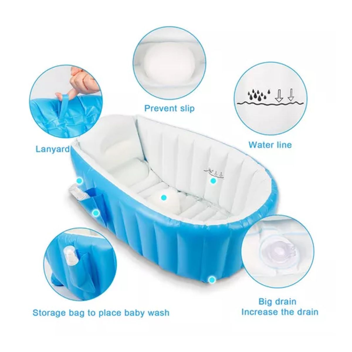 KIDSHOP - Piscina Bañera Tina Inflable Para Bebes 88x58x28 cm Azul