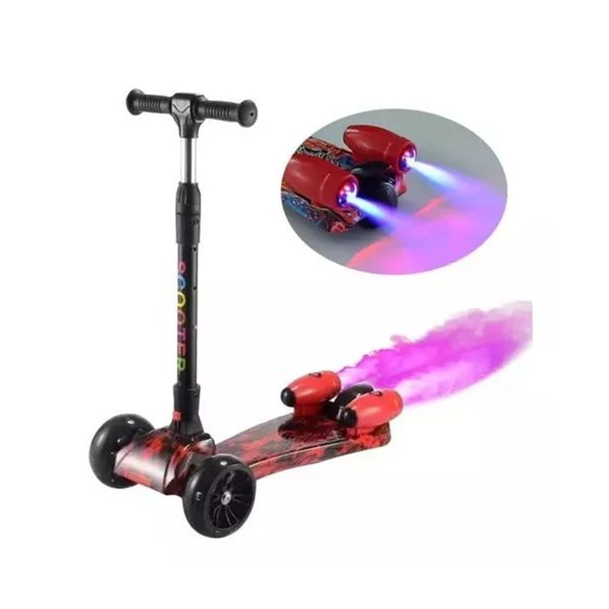 KIDSHOP - Patineta Scooter Vapor Humo Luces Bluetooth Led J003 Rojo